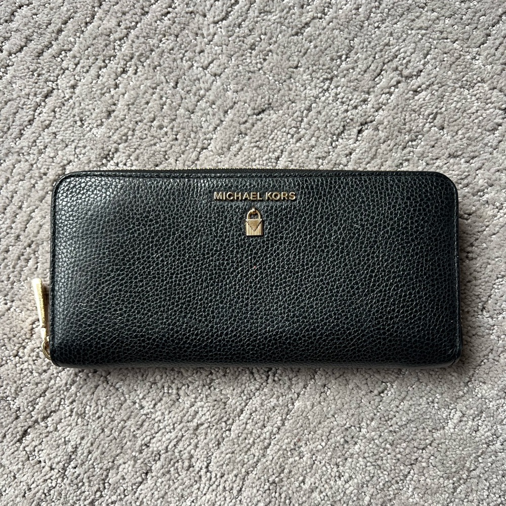 Michael Kors Black Pebbled Leather Zip Around Wallet